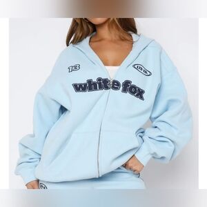 White Fox Ready To Go Zip Front Hoodie Baby Blue S/M